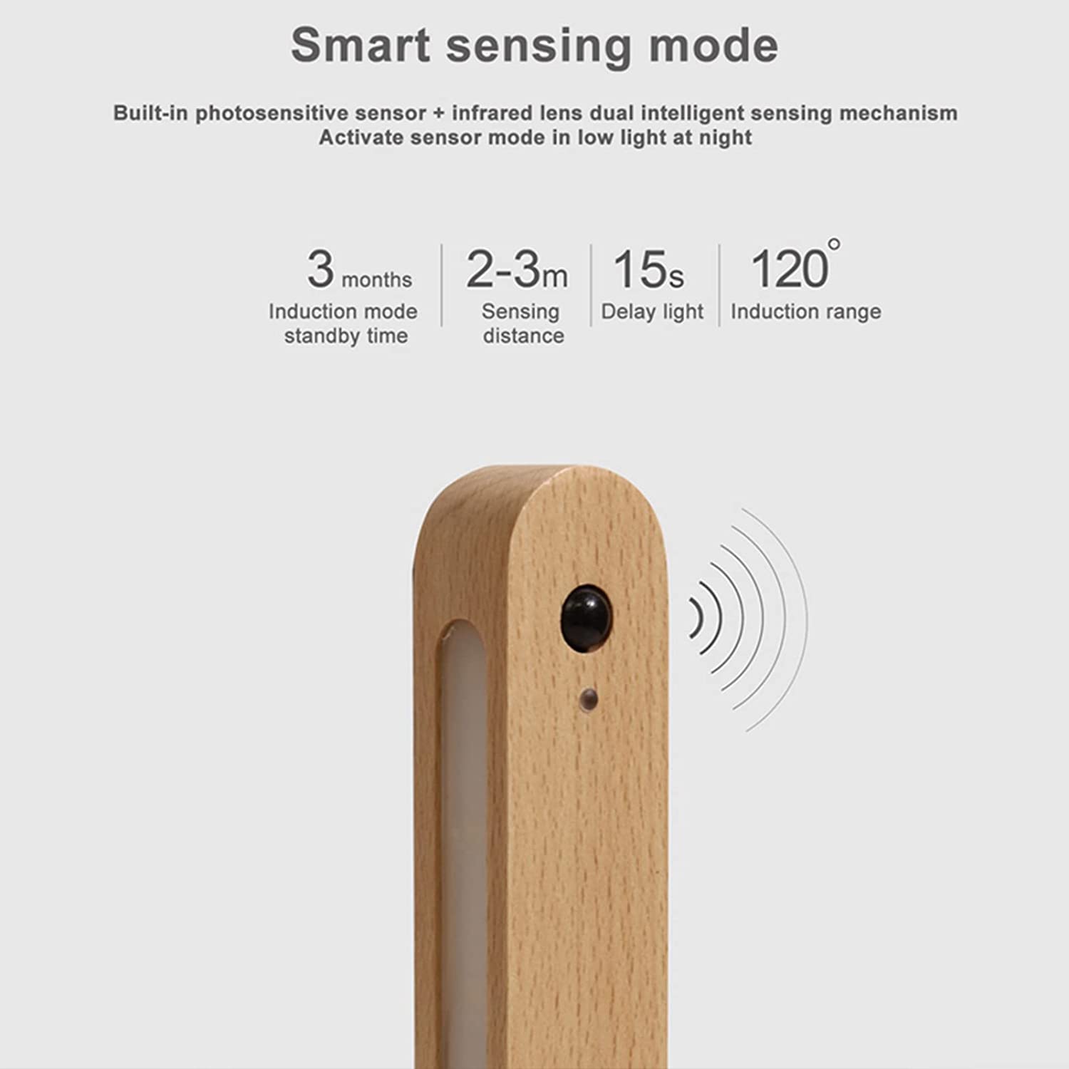 Wooden Motion Sensor Wall Lights Battery Operated LED USB Rechargeable - Image 7