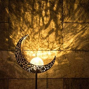 Garden Solar Lights Pathway Outdoor Moon Crackle Glass Globe Stake Metal Lights