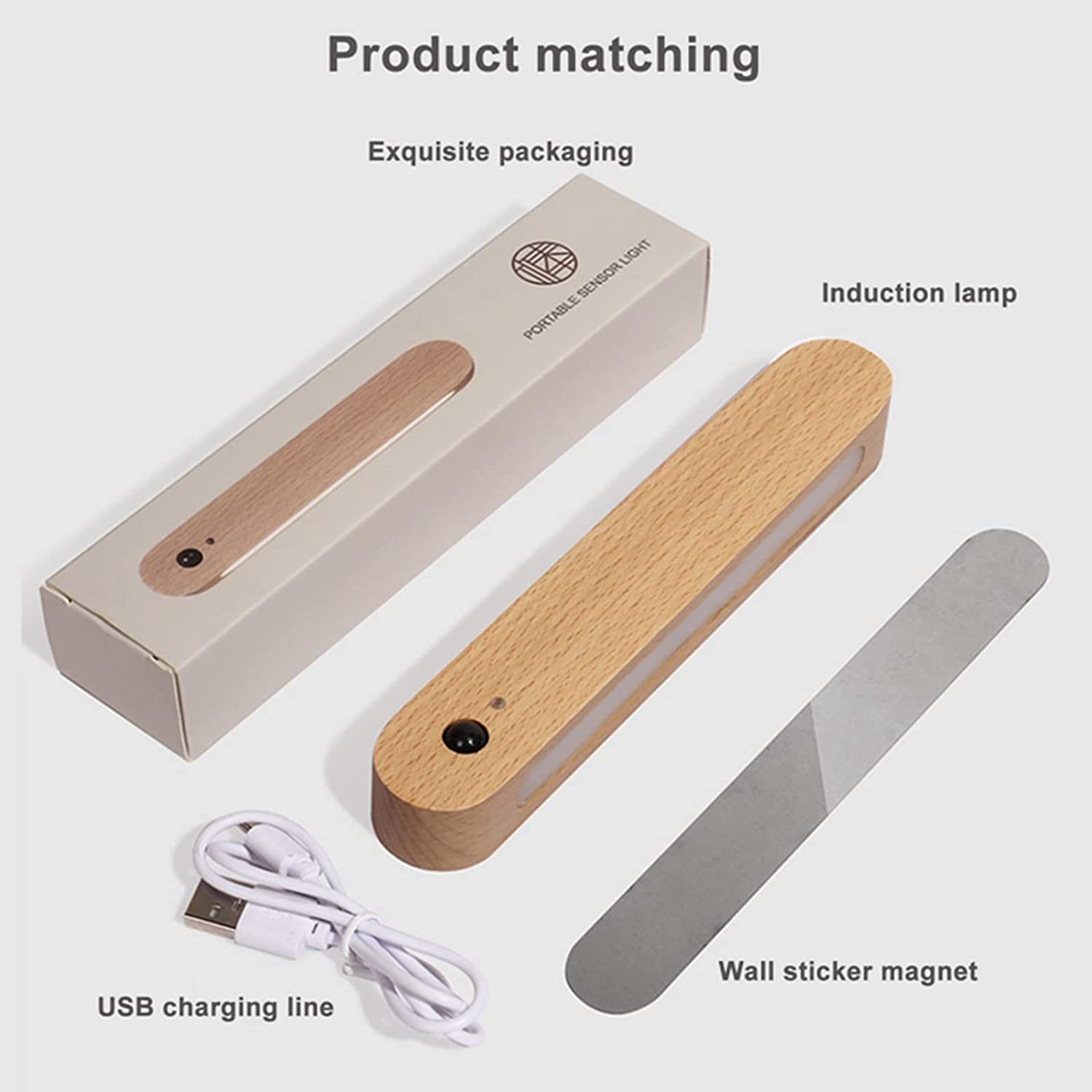 Wooden Motion Sensor Wall Lights Battery Operated LED USB Rechargeable - Image 2