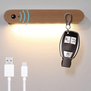 Wooden Motion Sensor Wall Lights Battery Operated LED USB Rechargeable