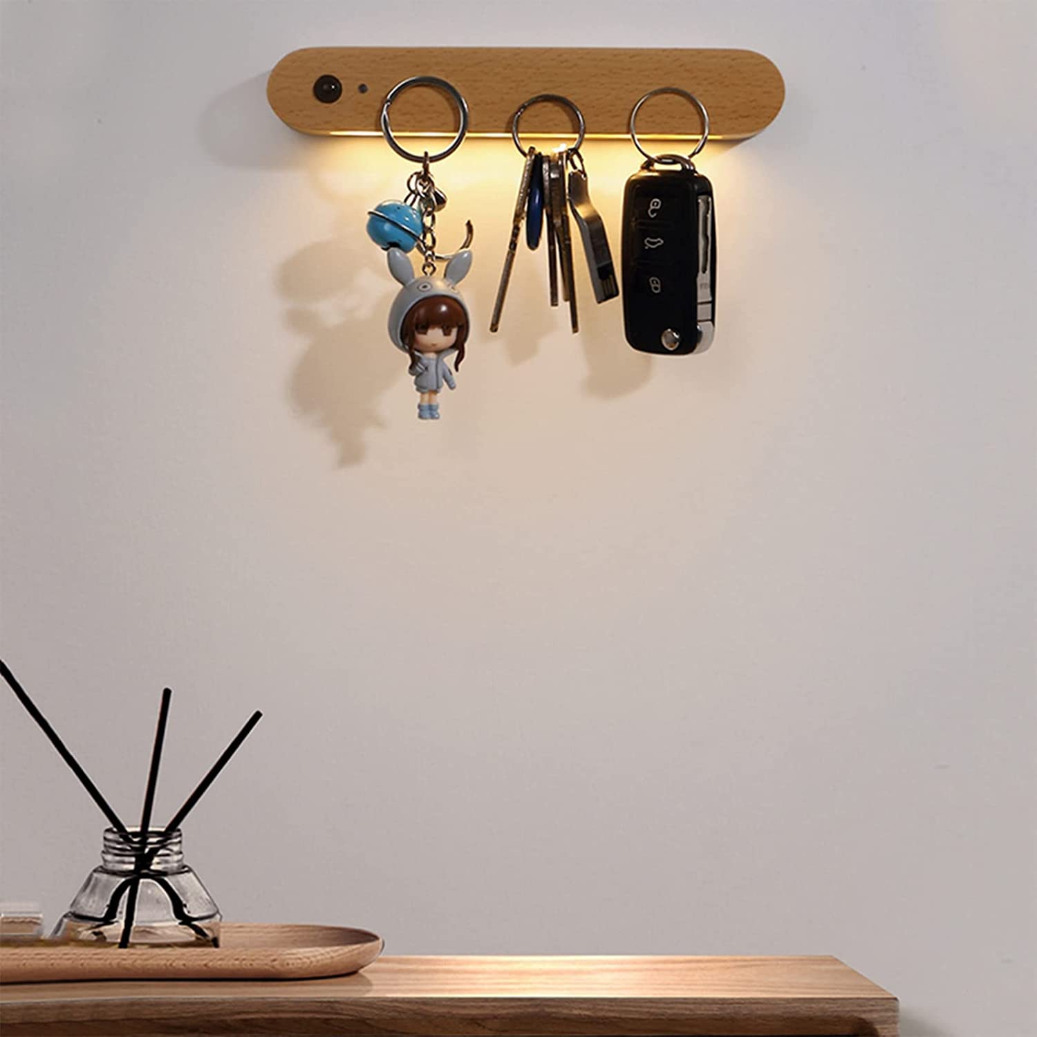 Wooden Motion Sensor Wall Lights Battery Operated LED USB Rechargeable - Image 3