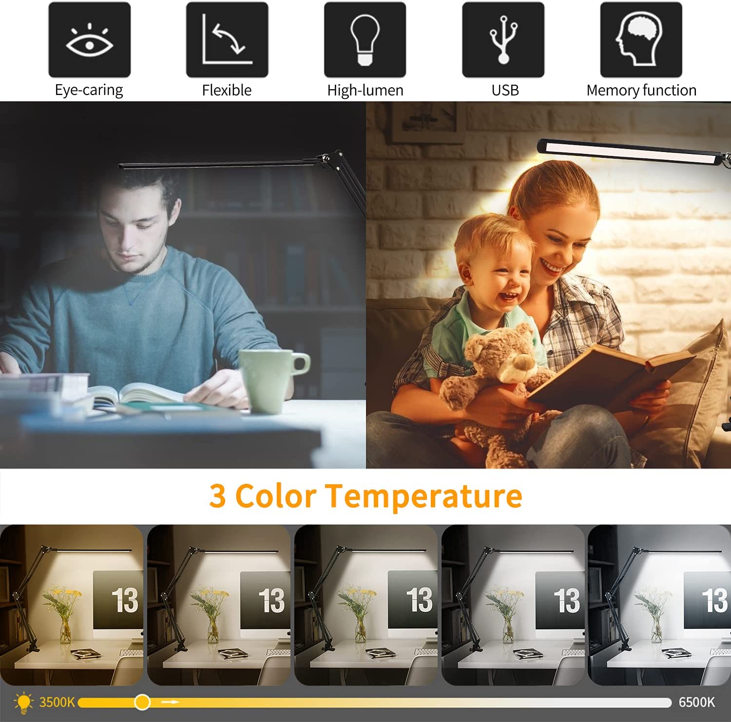 LED Desk Lamp Adjustable Swing Arm Table Lamp - Image 4