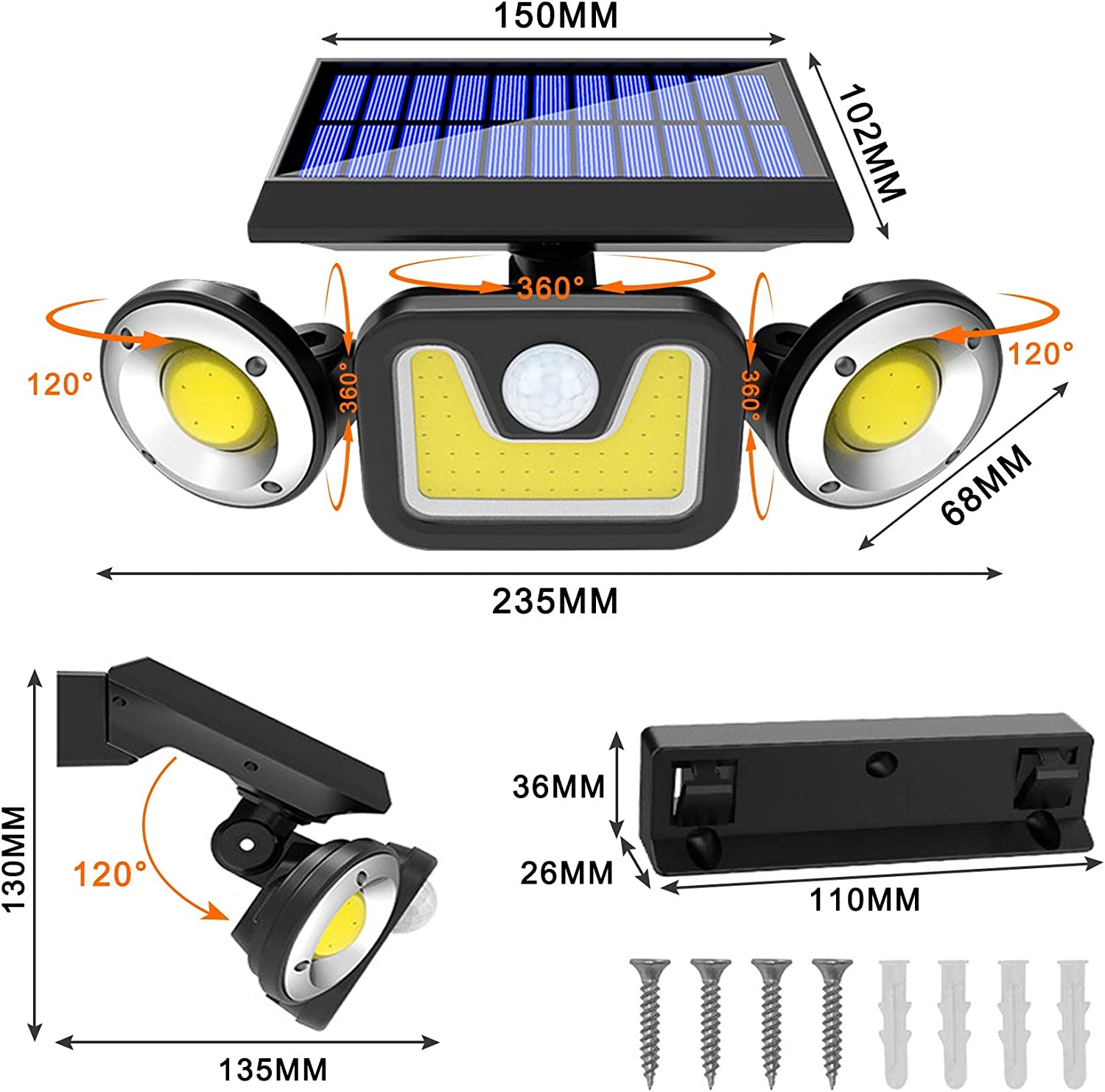 Solar Motion Sensor Flood Light with 3 Adjustable Heads - Image 6