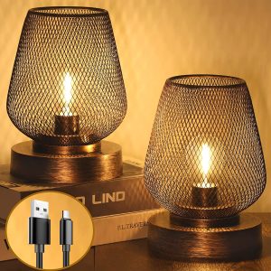 Table Lamp Metal Cage Rechargeable Battery Operated Lamp with 4 Lighting Mode Cordless Lamp